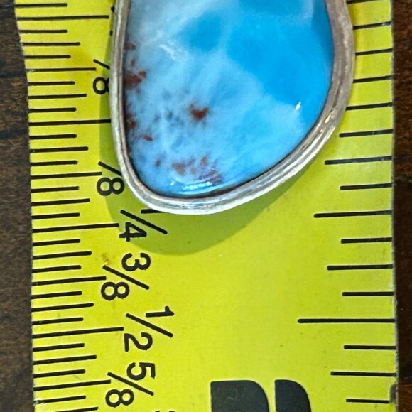 Vintage Sterling Silver Larimar Pendant Earring Set 925 Blue Pectolite Cabochon - Picture 8 of 11